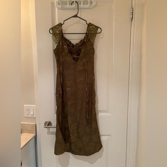 90s style moss/matcha green dress with lace-up back tie - Picture 2 of 2
